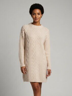 Express Womens Small Ivory Cable Knit Sweater Tunic Long Sleeve Cozy Winter